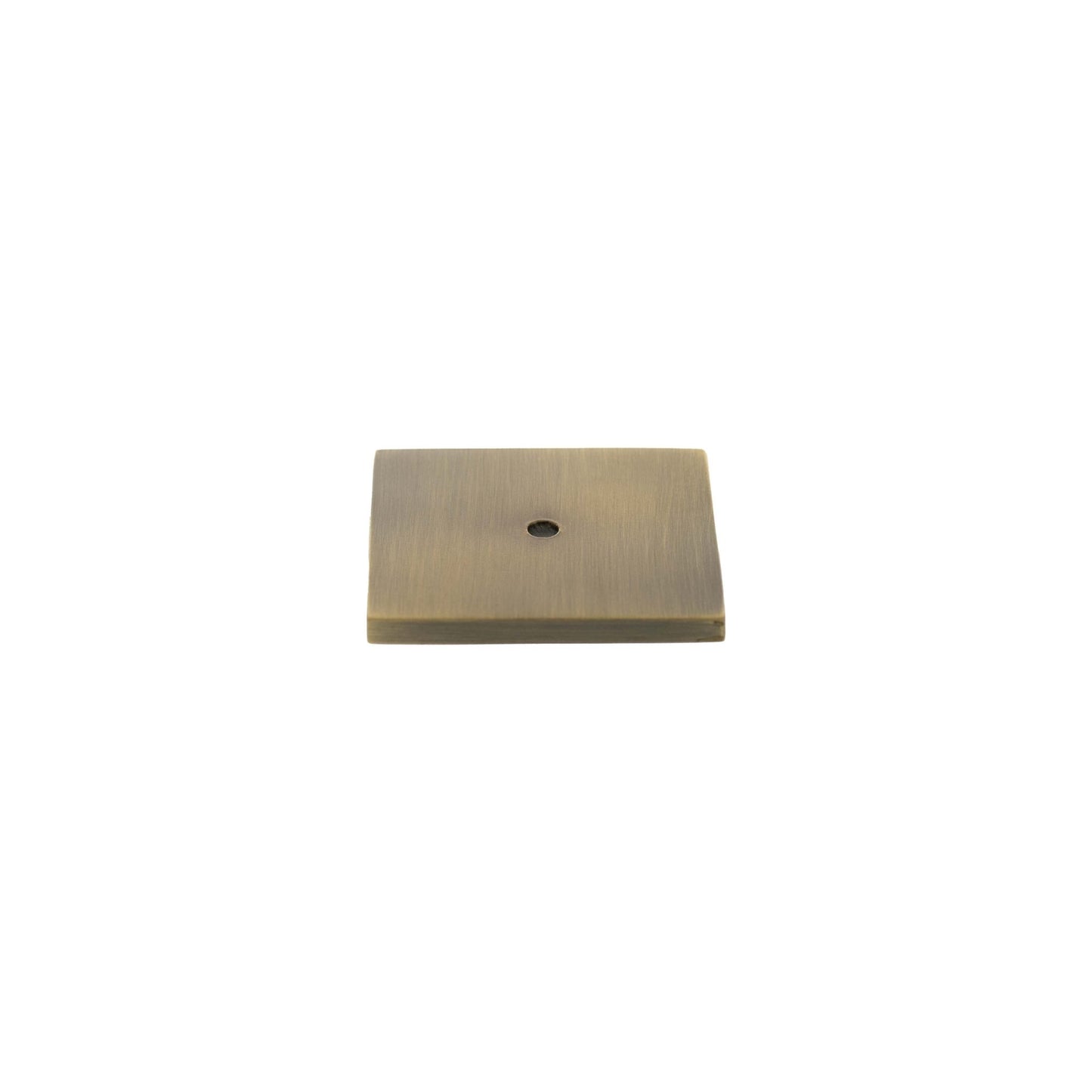 Atlantic Millhouse Brass Square Cabinet Handle Backplate in an antique brass finish, featuring a square shape and a single mounting hole in the center.