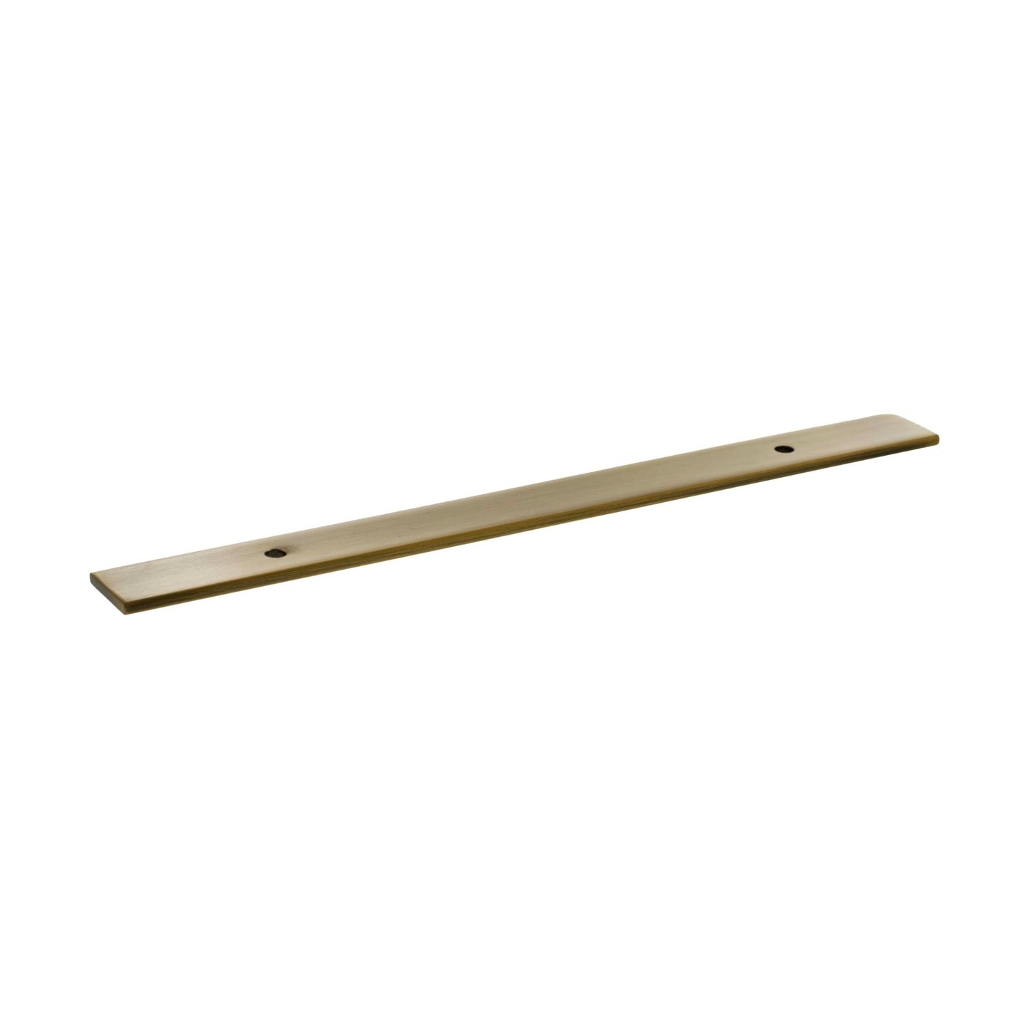 Atlantic Millhouse Brass Long Wide Cabinet Handle Backplate in a brass finish, measuring 128mm in length, featuring a sleek rectangular design with two mounting holes.