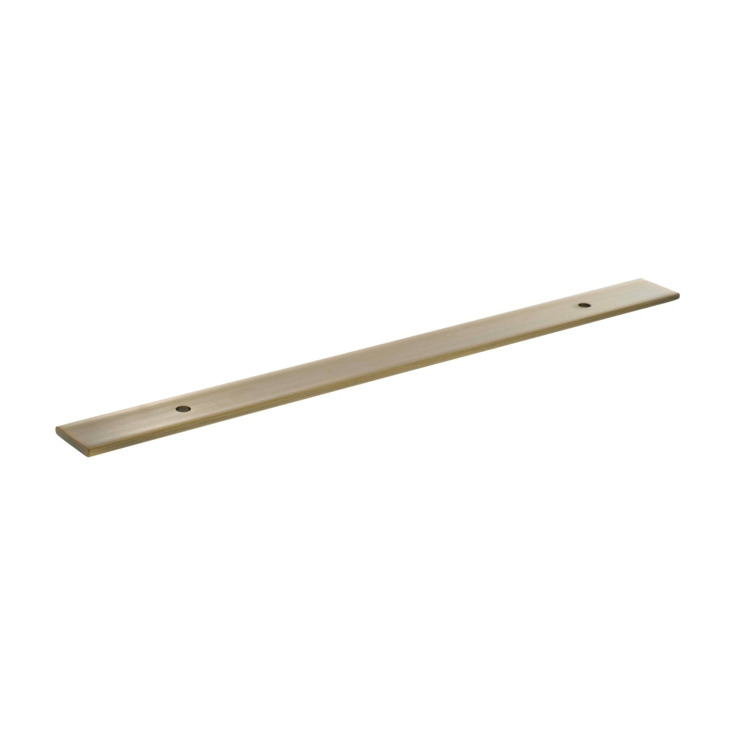 Atlantic Millhouse Brass Long Wide Cabinet Handle Backplate measuring 160mm, featuring a simple rectangular design in a brushed brass finish with two pre-drilled hole openings.
