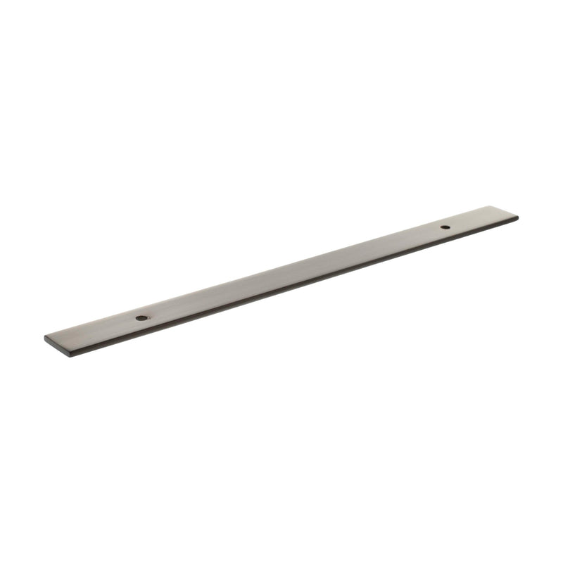 Atlantic Millhouse Brass Long Wide Cabinet Handle Backplate in a matte finish, measuring 160mm in length, featuring two pre-drilled holes for easy installation.
