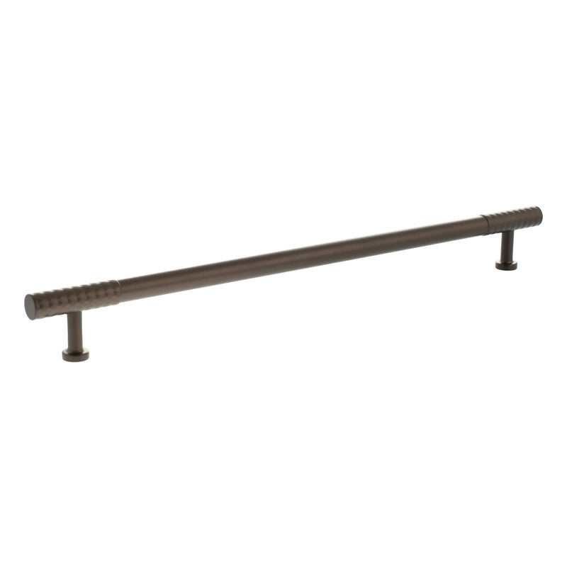 Atlantic Millhouse Brass Chrysler Diamond T-Bar Cabinet Pull Handle measuring 320mm in a bronze finish with a textured grip for easy handling, featuring sleek cylindrical ends.
