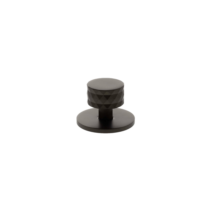 Millhouse Brass Chrysler Diamond Round Cabinet Knob Handle on Backplate