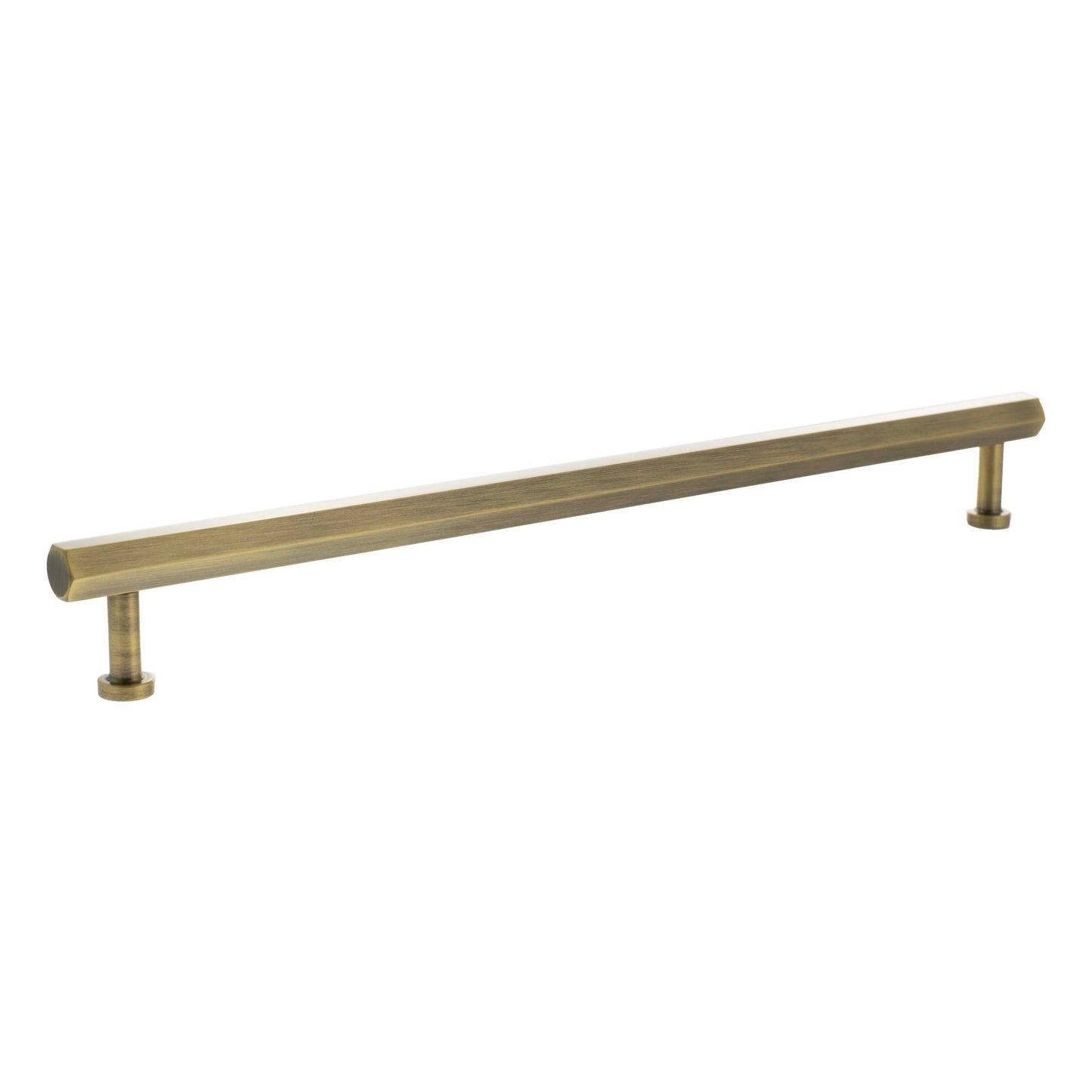 Atlantic Millhouse Brass Pennington Hexagonal T-Bar Cabinet Pull Handle measuring 320mm in length, featuring a brushed brass finish and a simple, modern design with two hexagonal ends.