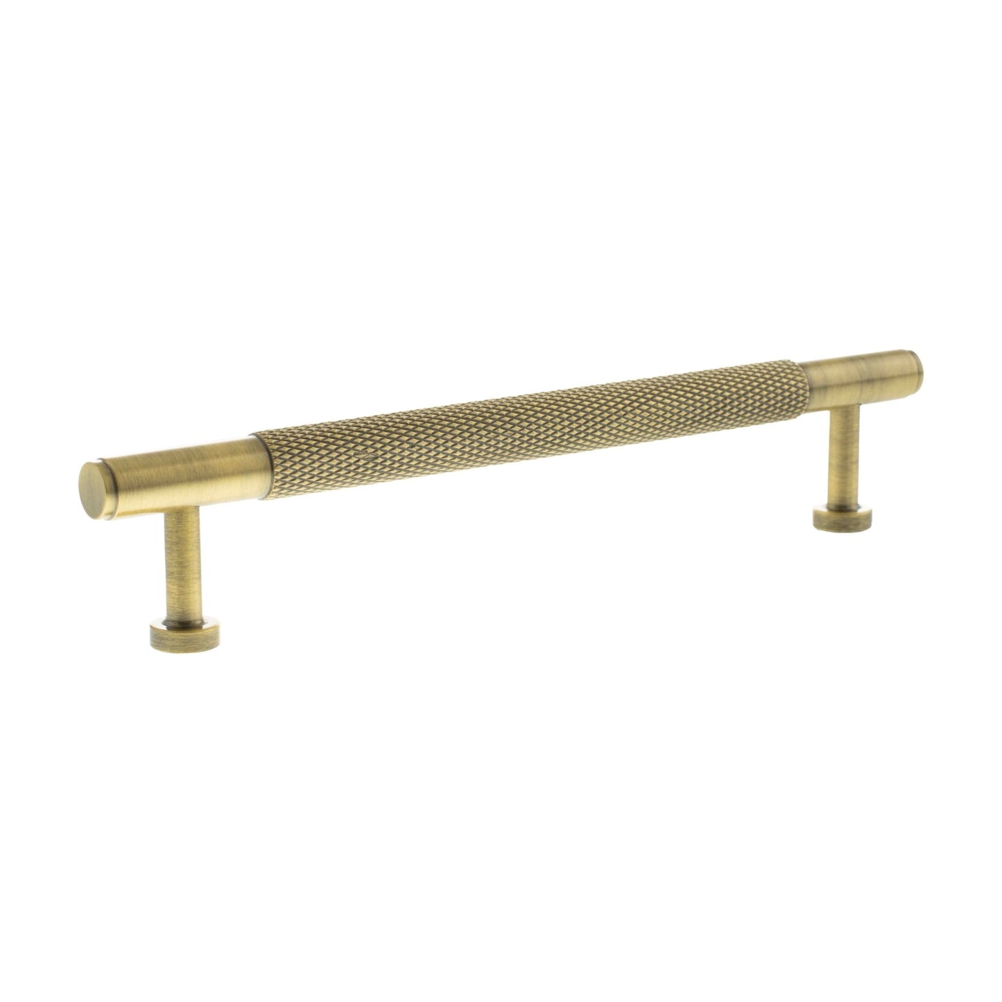 Atlantic Millhouse Brass Eiffel Knurled T-Bar Cabinet Pull Handle measuring 160mm in length, featuring a knurled texture for grip and finished in a brass color for a modern look.