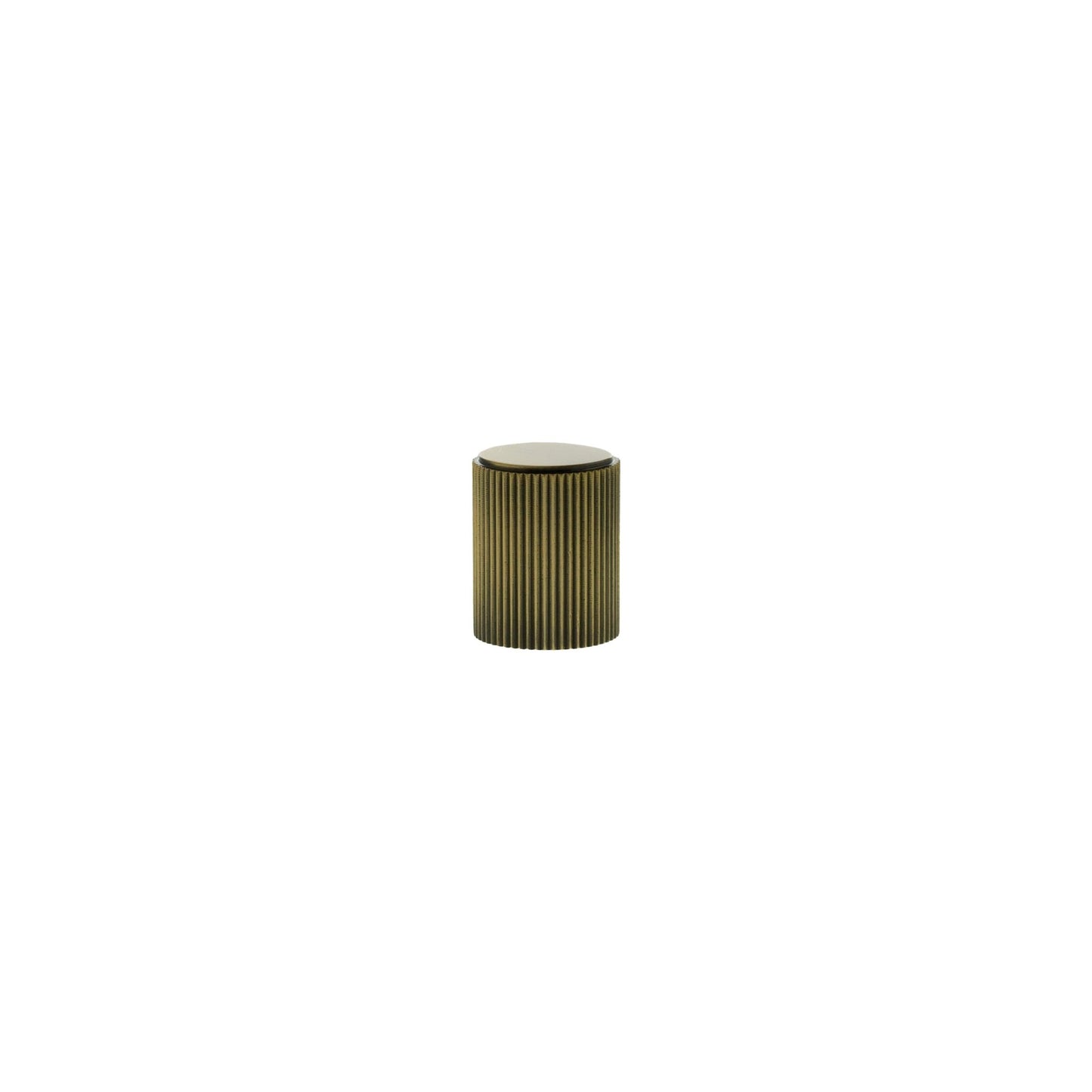 Atlantic Millhouse Brass Battersea Linear Cylinder Cabinet Knob Handle features a cylindrical design with vertical ribbed detailing and a brass finish, providing a sleek and modern accent for cabinets.