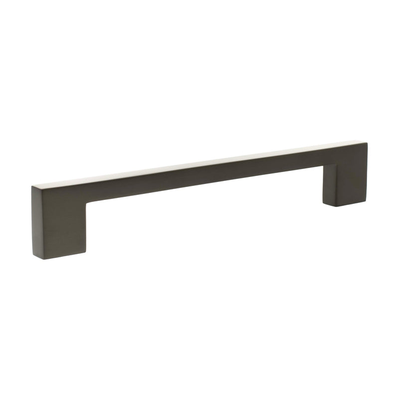 Atlantic Millhouse Brass Empire Slim Cabinet Pull Handle measuring 160mm, featuring a sleek, rectangular design in a dark finish, suitable for cabinets and drawers.