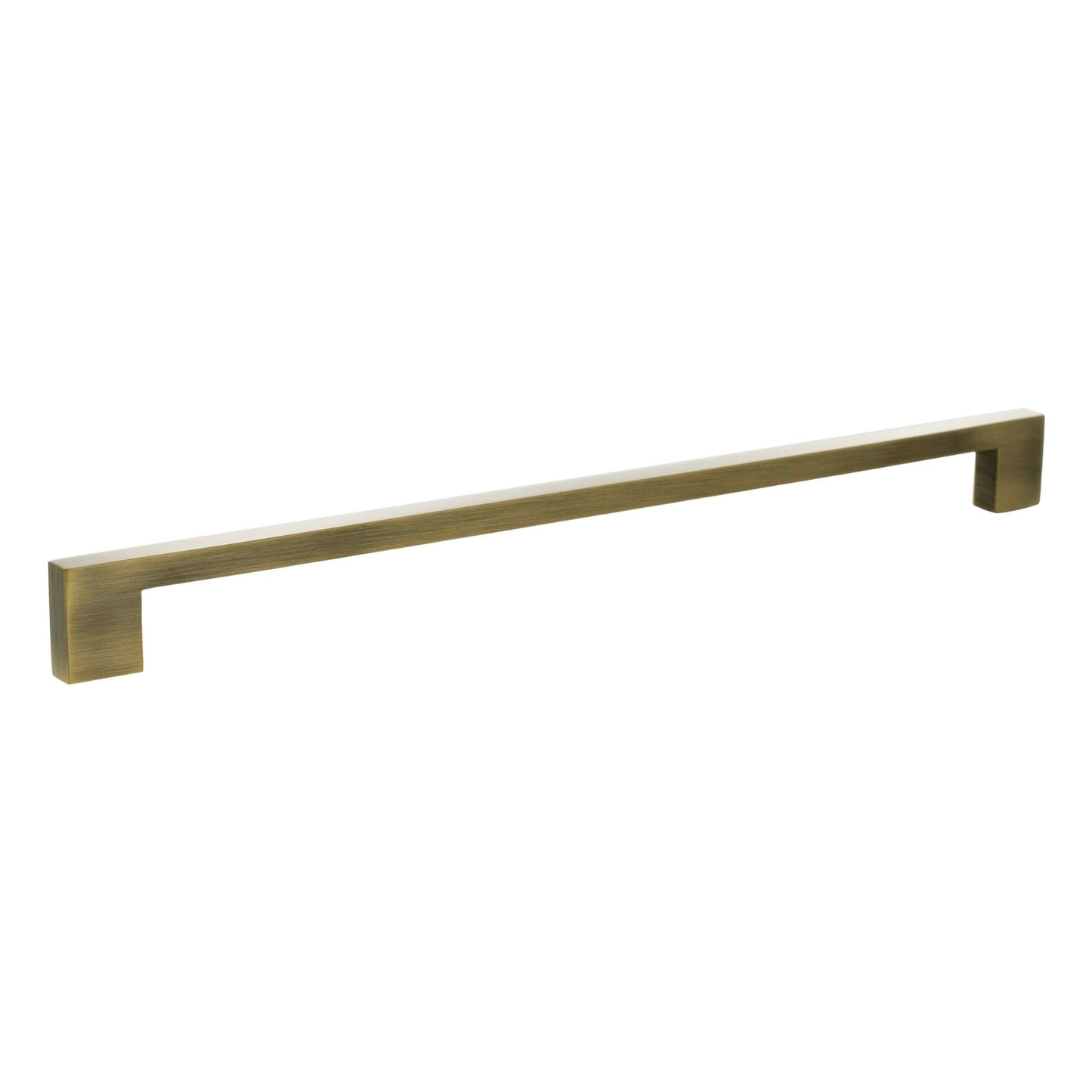 Atlantic Millhouse Brass Empire Slim Cabinet Pull Handle 320mm in a brushed brass finish, featuring a straight bar design with squared ends for a modern look.