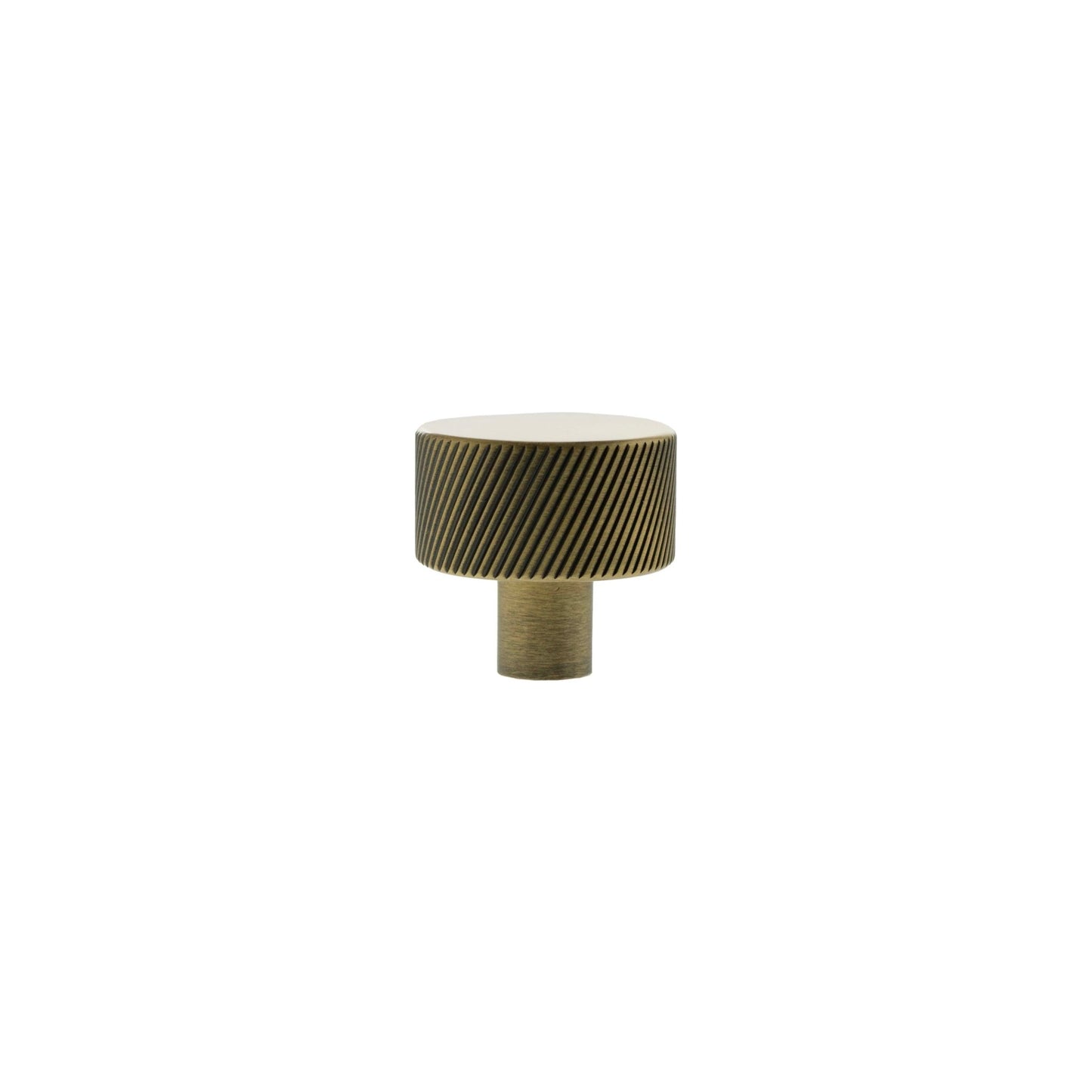 Atlantic Millhouse Brass Paddington Spiral Round Cabinet Knob Handle in brushed brass finish, featuring a textured spiral design and a cylindrical base for easy grip.