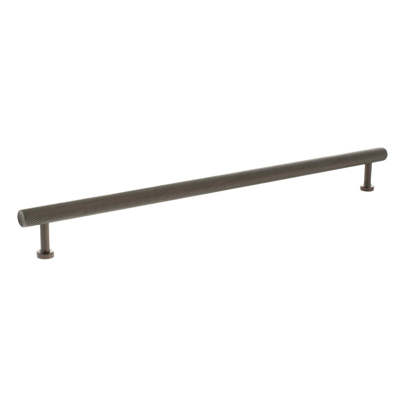 Atlantic Millhouse Brass Paddington Spiral T-Bar Cabinet Pull Handle in a brass finish, measuring 320mm in length with a textured design and two cylindrical bases for attachment.