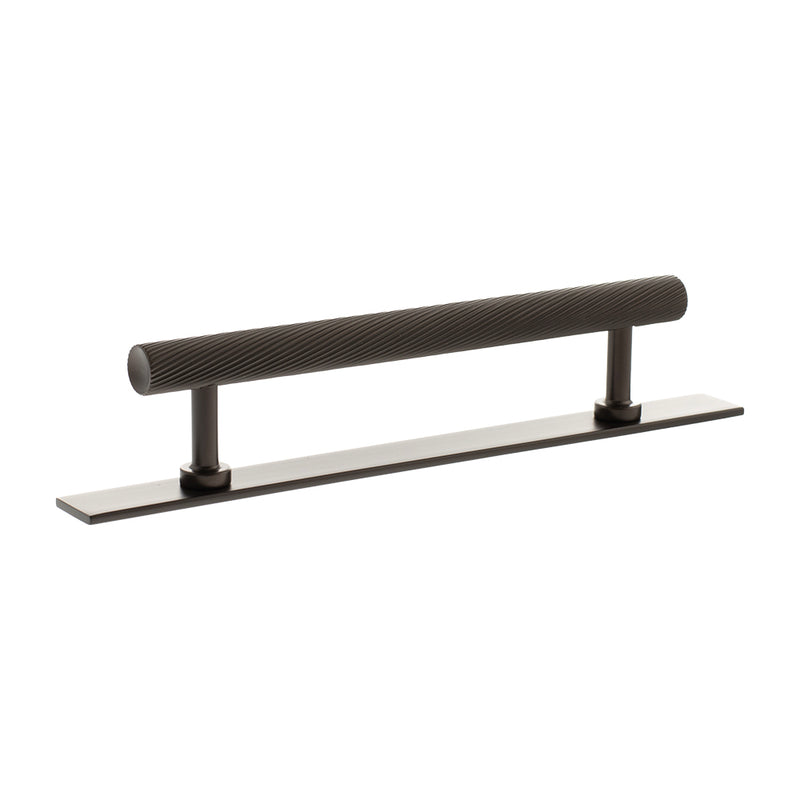 Millhouse Brass Paddington Spiral T-Bar Cabinet Pull Handle on Backplate 128mm