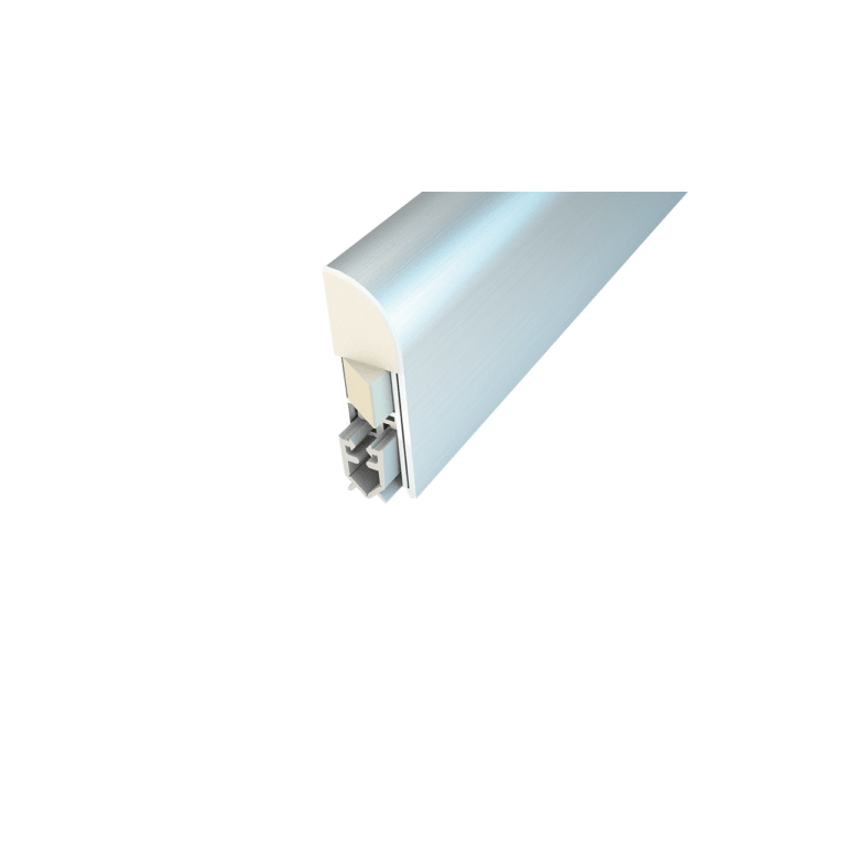 Norseal Norsound soundproofing strip in silver, made of durable aluminum with a rounded edge design and integrated clips for easy installation.