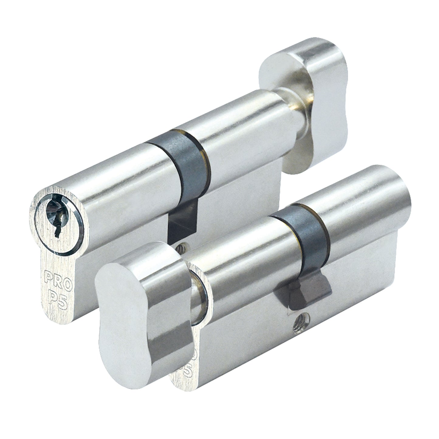 P5 Euro Profile Cylinder with Turn 60mm Nickel Plate Keyed to Differ (KTD) Love Handles uk