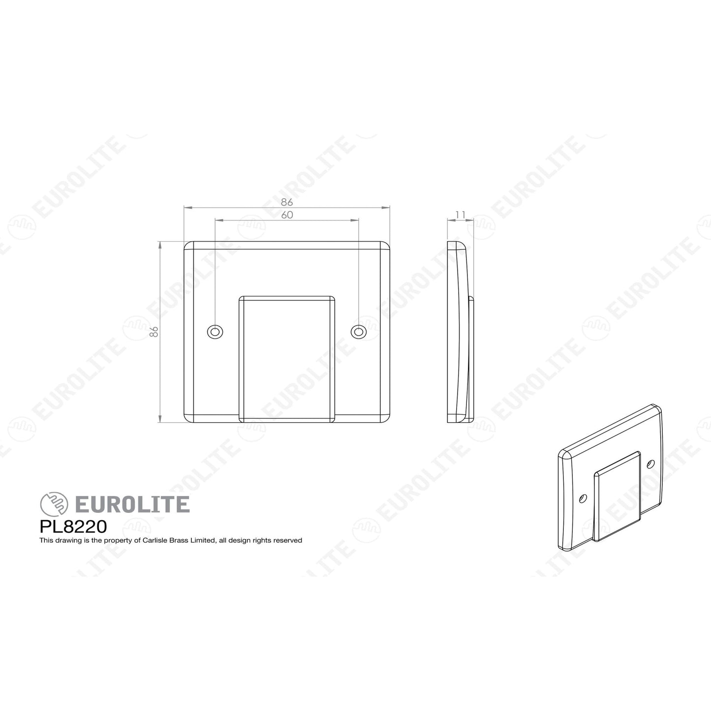 Eurolite Enhance White Plastic Flex Outlet in white, featuring a flat design with a rectangular opening, dimensions of 86mm x 86mm, and a smooth plastic finish.
