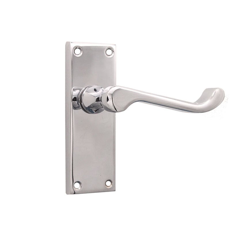 Victorian (Scroll) Lever on Backplate Door Handle Latch Backplate Polished Chrome Love Handles uk