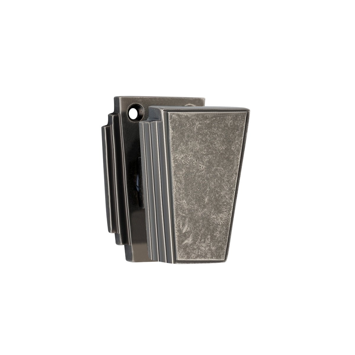 Spira Brass Triago Door Knob with a geometric design featuring a combination of polished and brushed metal finishes, showcasing a distinctive rectangular shape and a textured surface.