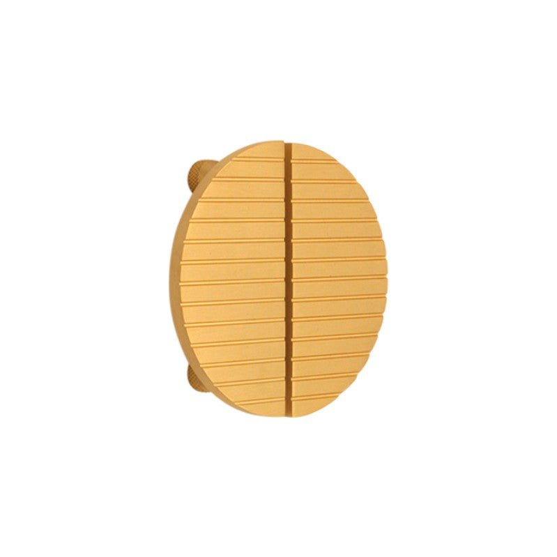 Spira Brass Striped Half Moon Door Handles Small in brass finish featuring a textured striped surface, designed for easy gripping and stylish look.