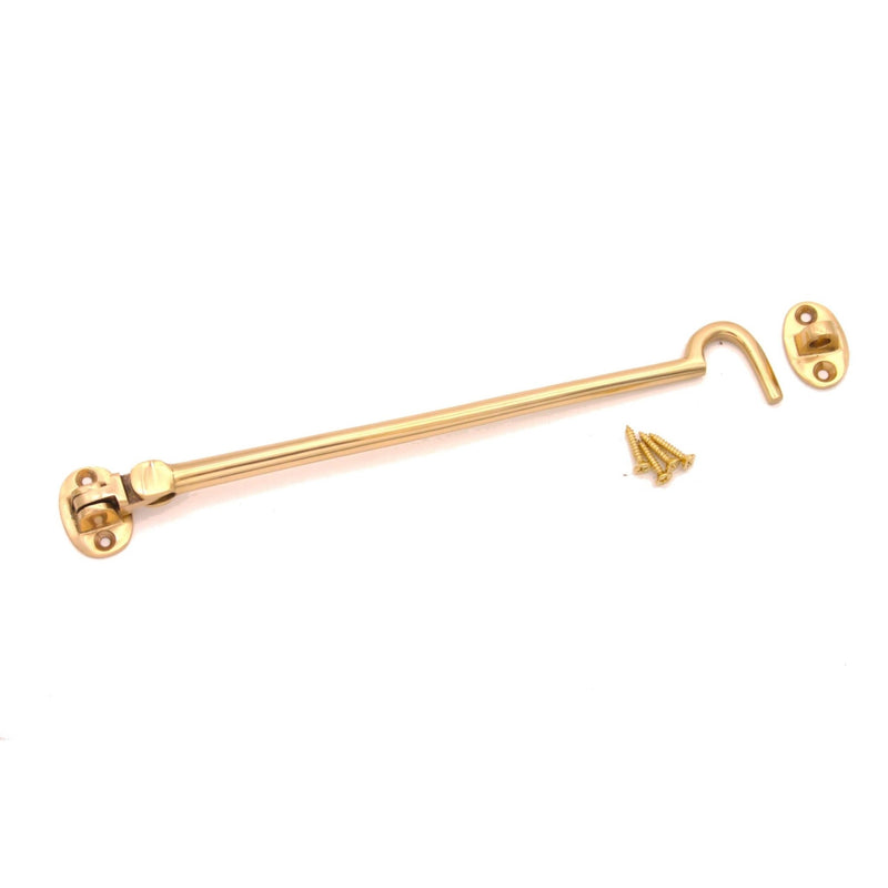 Spira Brass Silent Cabin Hook in a brass finish, measuring 10 inches (250mm) in length, features a hook design with mounting hardware included.