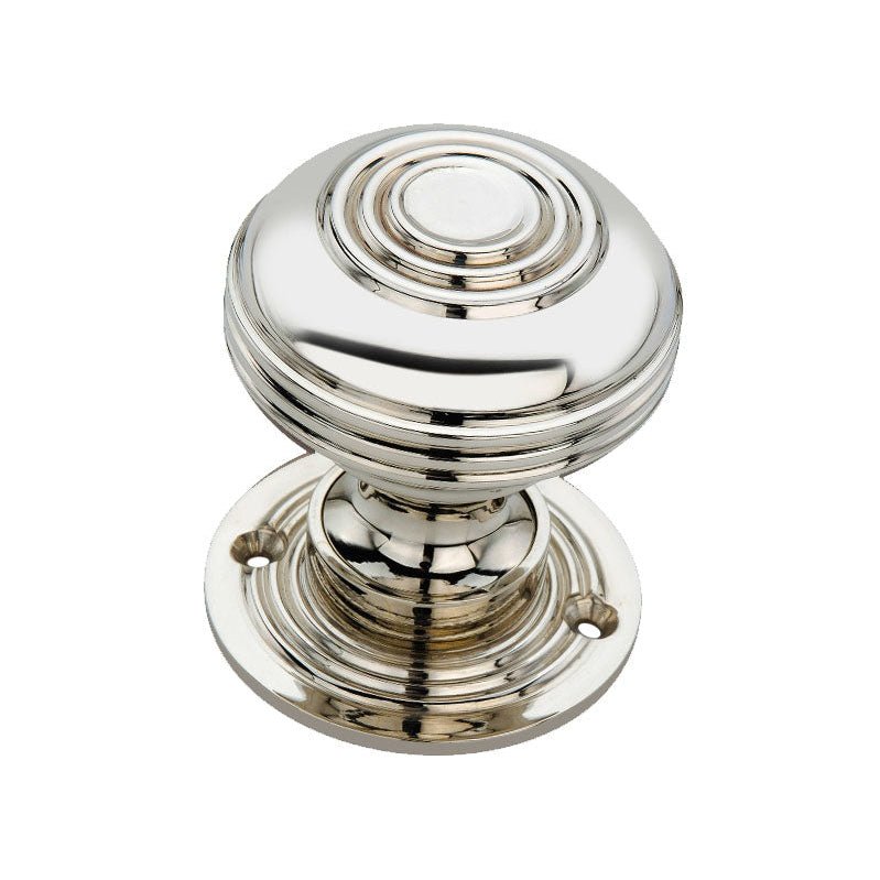 Spira Brass Bloxwich Large 60mm Rim/Mortice Door Knob in polished brass finish, featuring a rounded shape with concentric detailing and a circular base plate.