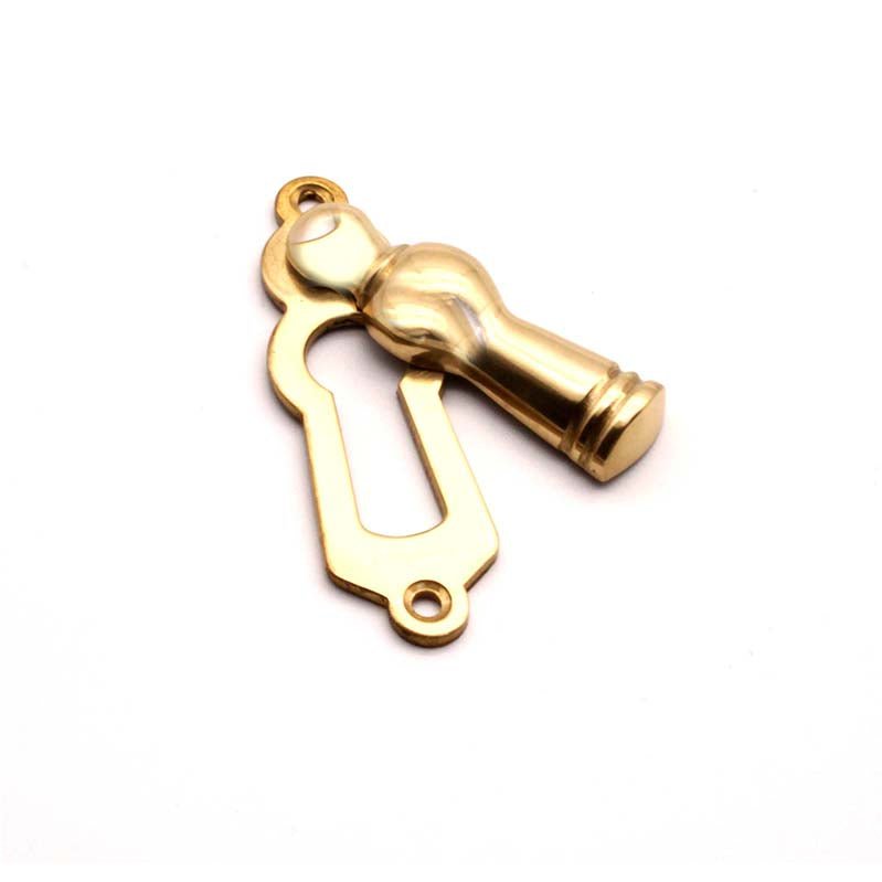 Spira Brass Lady Escutcheon in polished brass finish, featuring an ornate design with a rounded knob and a cut-out mounting plate for installation.