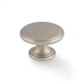 Alexander & Wilks Cambridge Round Cupboard Knob in a brushed nickel finish, featuring a round shape with a smooth surface and a slight base, suitable for cabinetry applications.