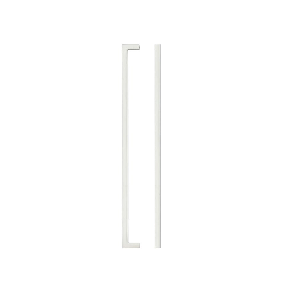 Zoo Hardware Top Drawer Fittings Square Block Cabinet Handle in white, shown in two sizes, featuring a modern square design. The handles are made of metal for durability and easy installation.