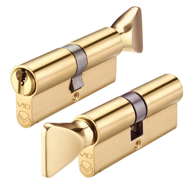 V5 Euro Profile Cylinder with Coin Release Polished Brass 70mm Keyed to Differ (E) Love Handles uk