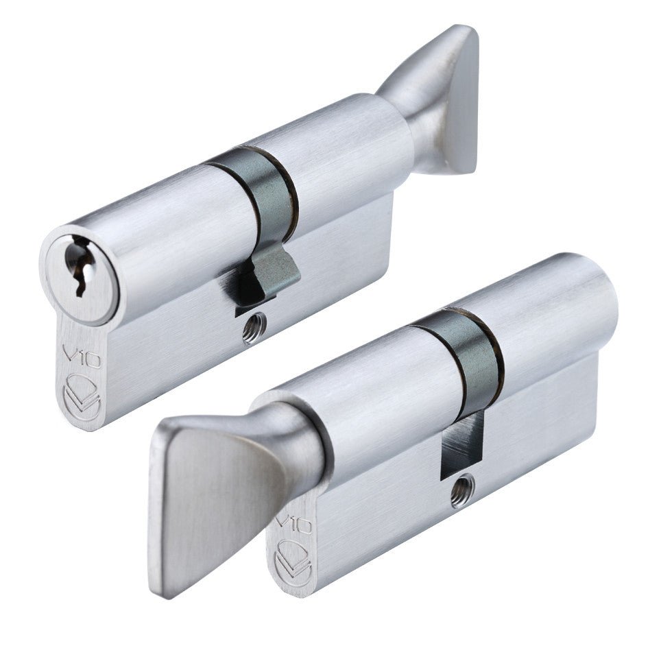 V5 Euro Profile Cylinder with Coin Release Satin Chrome 70mm Keyed to Differ (E) Love Handles uk
