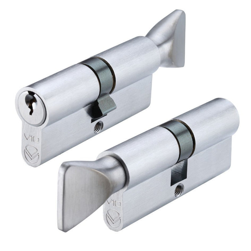 V5 Euro Profile Cylinder with Coin Release Satin Chrome 70mm Keyed to Differ (E) Love Handles uk