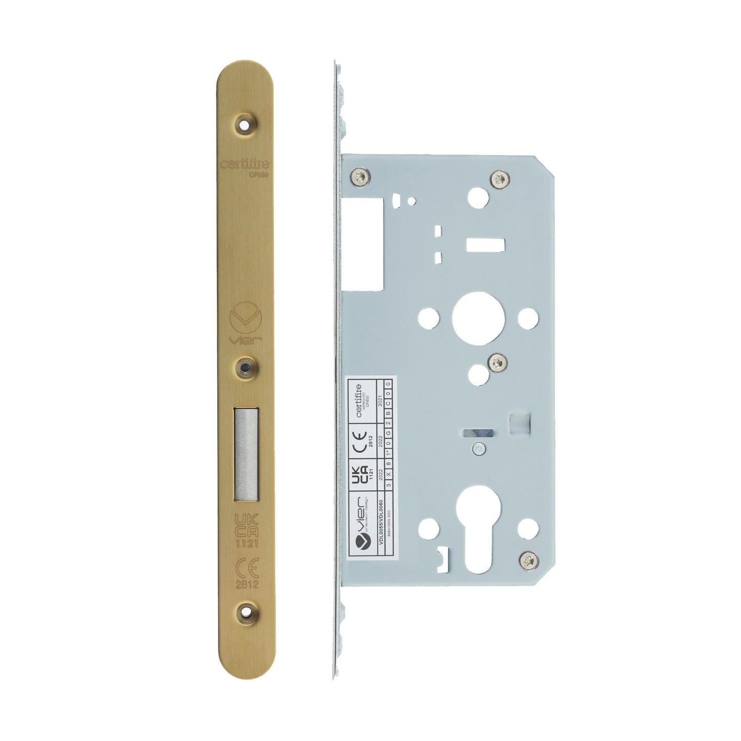 2-Piece DIN Euro Deadlock – 55mm DIN Euro Deadlock Radius PVD Satin Brass Love Handles uk