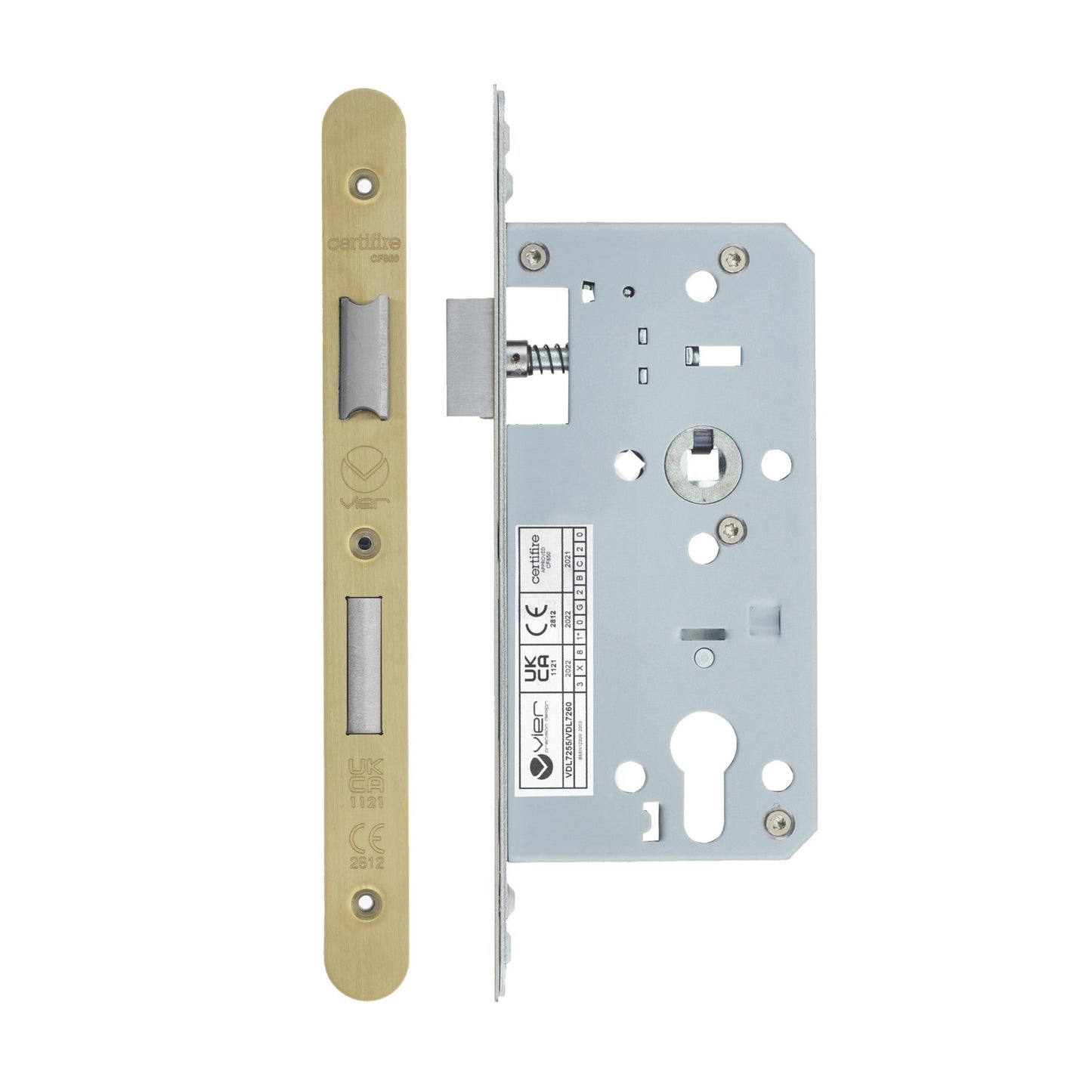 2-Piece DIN Euro Profile Sashlock 55-60mm 55mm - Double Throw Radius PVD Satin Brass Love Handles uk