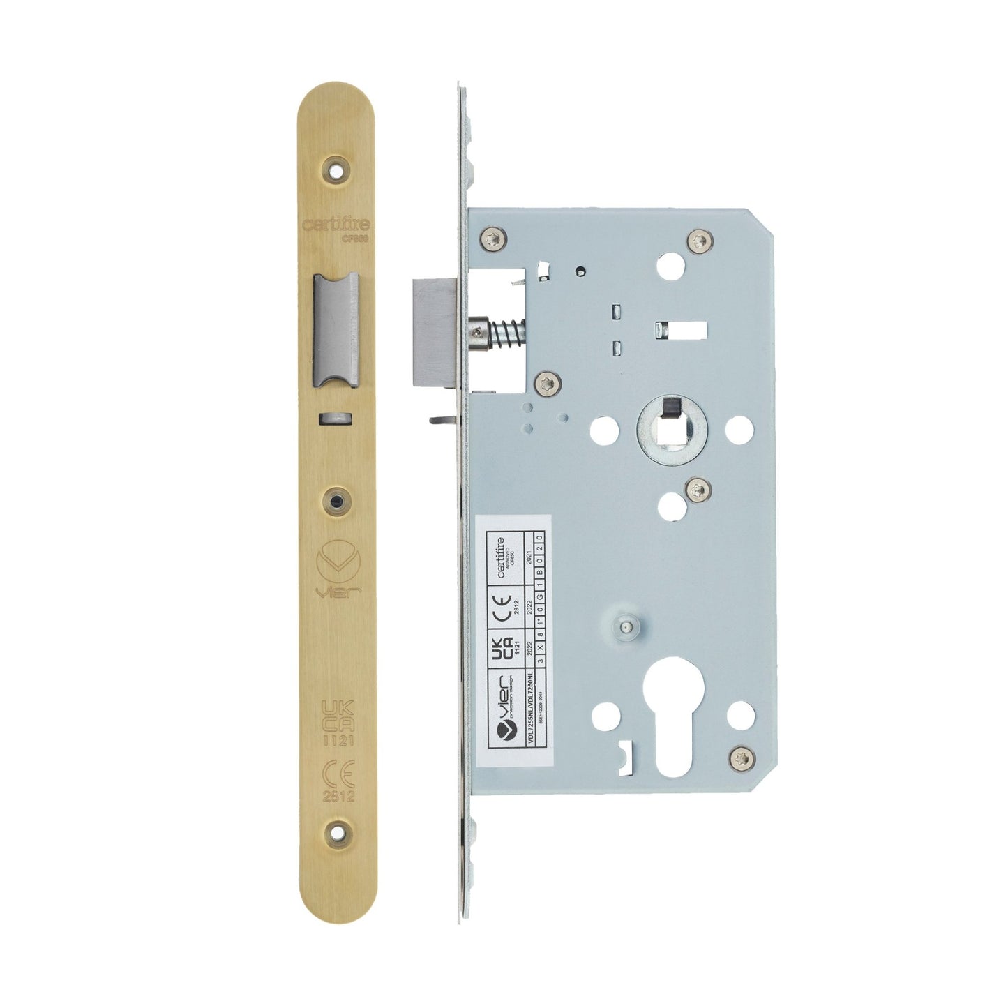 2-Piece DIN Night Latch 55-60mm 60mm Radius PVD Satin Brass Love Handles uk