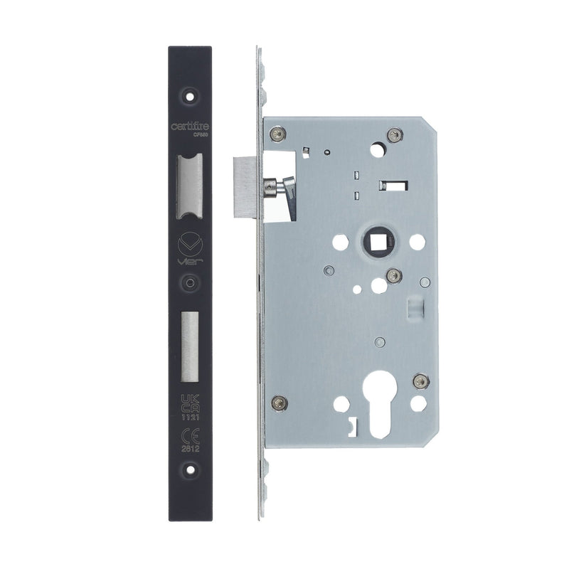 2-Piece DIN Euro Profile Sashlock 55-60mm 60mm - Double Throw Square Powder Coat Black Love Handles uk