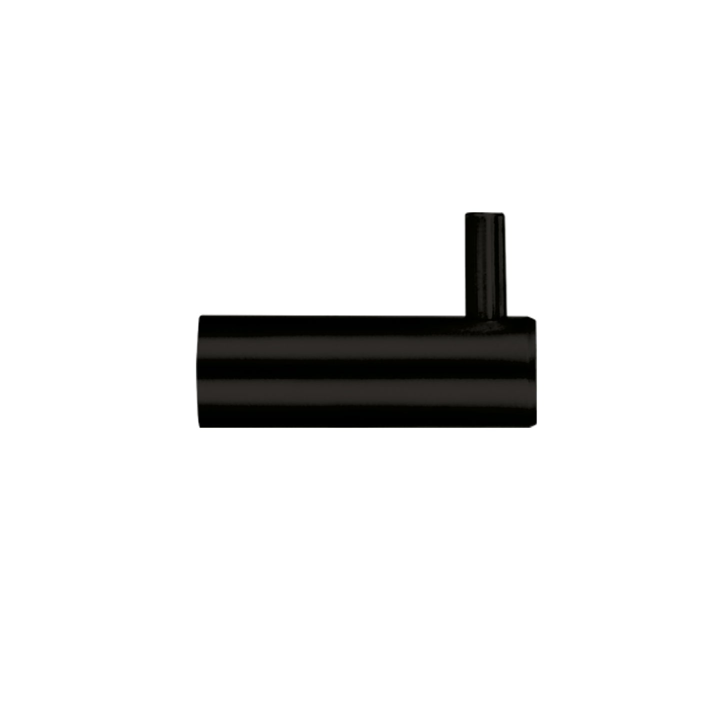 Zoo Hardware Wall Mounted Hook Without Rose in black, featuring a cylindrical design with a side projection for mounting.