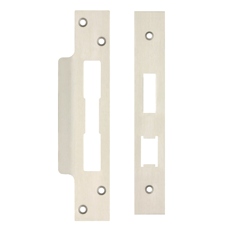 Zoo Hardware Spare Accessory Pack for UK Sash Locks - *BLANK* includes a forend and strike plates, as well as fixing screws, all finished in a light metallic color.