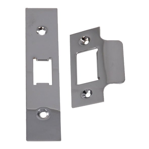 Zoo Hardware Spare Accessory Pack for UK Flat Latch - *BLANK* in chrome finish, includes a forend and strike plate with matching fixing screws, designed for door hardware installation.