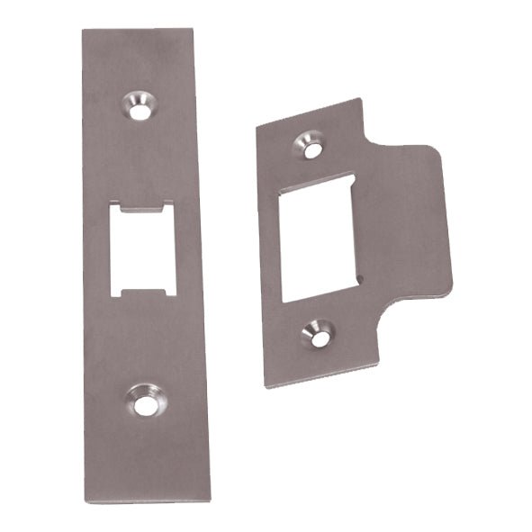 Zoo Hardware Spare Accessory Pack for UK Flat Latch - *BLANK*, containing a stainless steel forend and strike plate with fixing screws, designed for installing flat latches.