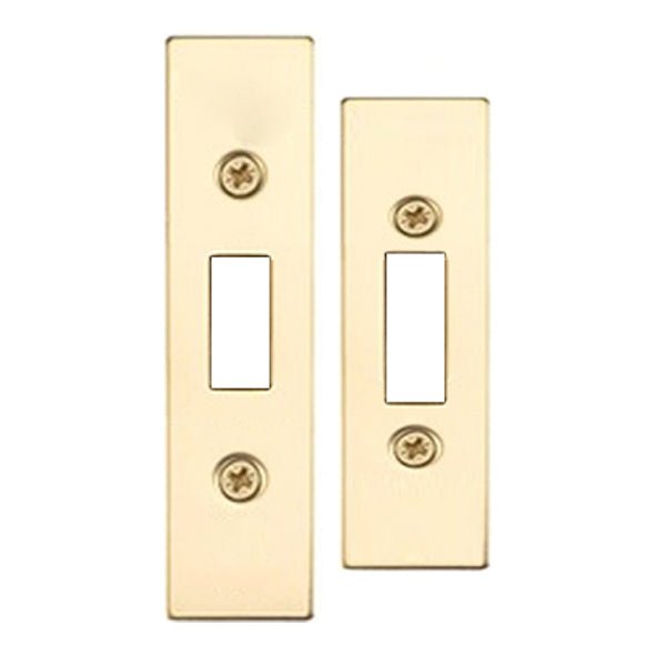 Zoo Hardware Spare Accessory Pack for UK Flat Dead Lock in brass finish, includes a forend and a strike plate, both with pre-drilled holes for fixing screws.