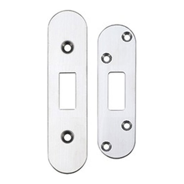 Zoo Hardware Spare Accessory Pack for UK Flat Dead Lock, containing a radius forend, strike plate, and fixing screws, showcased in a silver finish.