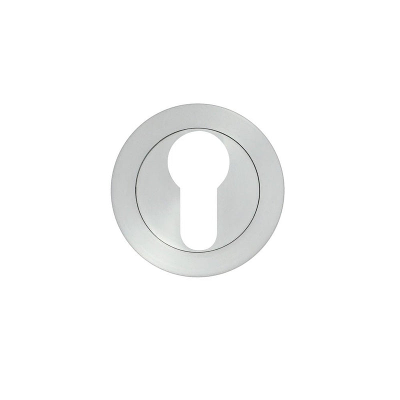Zoo Hardware Escutcheon Euro Profile in polished chrome finish, measuring 50mm in diameter, featuring a keyhole design with a circular outline and smooth edges.