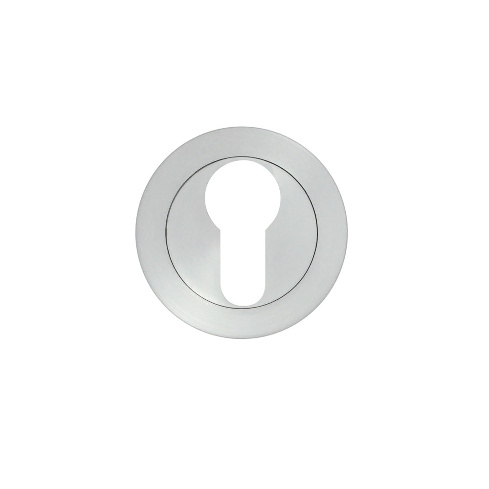 Zoo Hardware Escutcheon Euro Profile with a diameter of 50mm, featuring a circular design in silver finish, designed to cover keyholes with a keyhole cutout in the center.