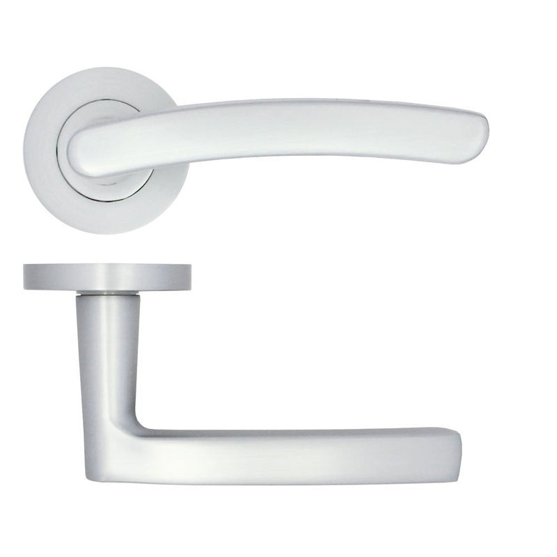 Zoo Hardware Santiago Lever on Rose with a sleek silver finish, featuring a curved lever design and a rounded rose plate, made of durable metal for long-lasting use.