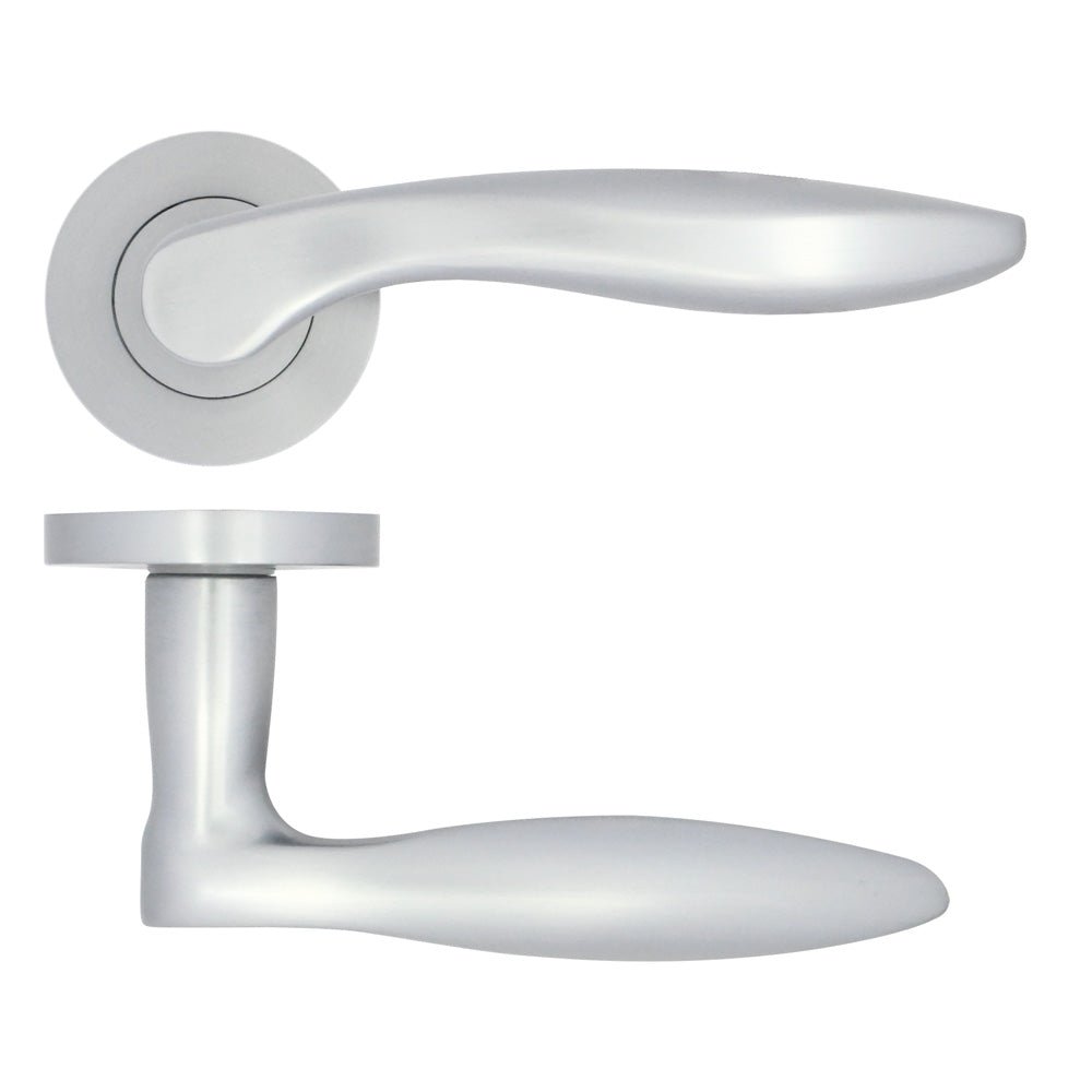 Zoo Hardware Cadiz Lever on Rose in a sleek silver finish, featuring a smooth ergonomic handle design mounted on a circular rose plate.