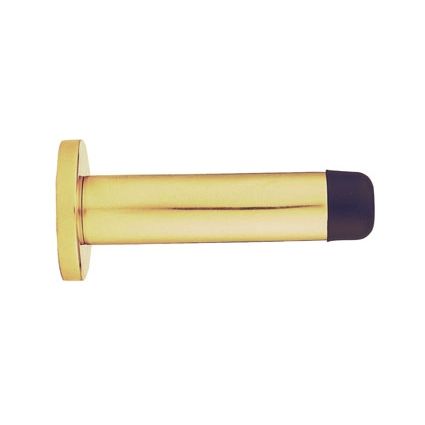 Wall Mounted Cylinder Doorstop with Rose - 64mm - Polished Brass