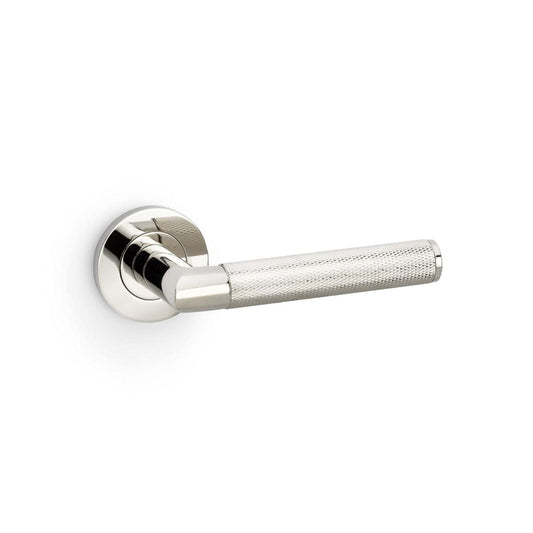 Alexander & Wilks Handles Polished Nickel AW - Harrier Knurled Lever on Round Rose