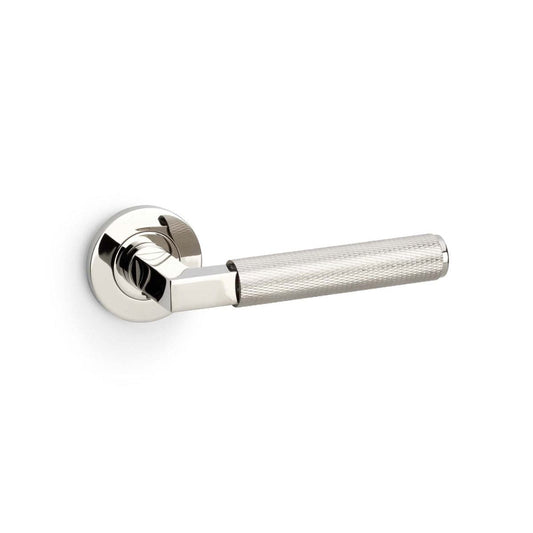 Alexander & Wilks Handles Polished Nickel AW - Hurricane Knurled Lever on Round Rose