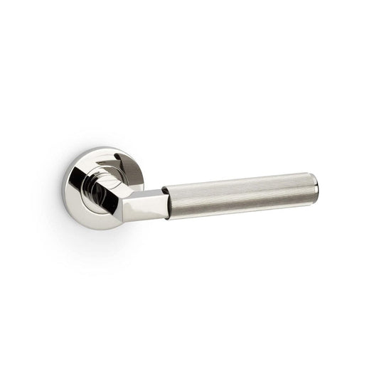 Alexander & Wilks Handles Polished Nickel AW - Hurricane Reeded Lever on Round Rose