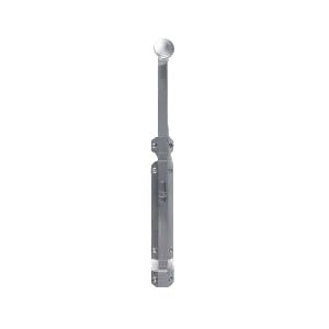 Carlisle Brass Surface Bolt - extended 355mm in a sleek silver finish, designed with a cylindrical top and a flat body for secure door locking mechanisms.