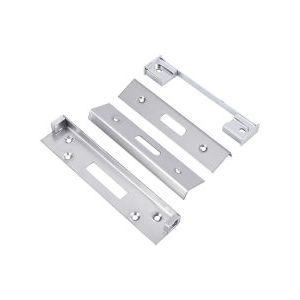 Carlisle Brass BS Rebate Set (DeadLock) in a polished chrome finish, consisting of various metal components designed for door locking mechanisms.