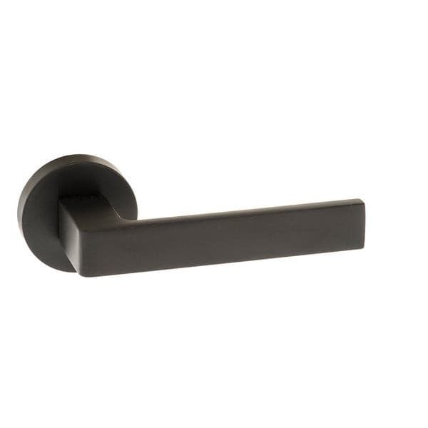 Atlantic Handles Matt Black Forme Asti Designer Lever on Minimal Round Rose