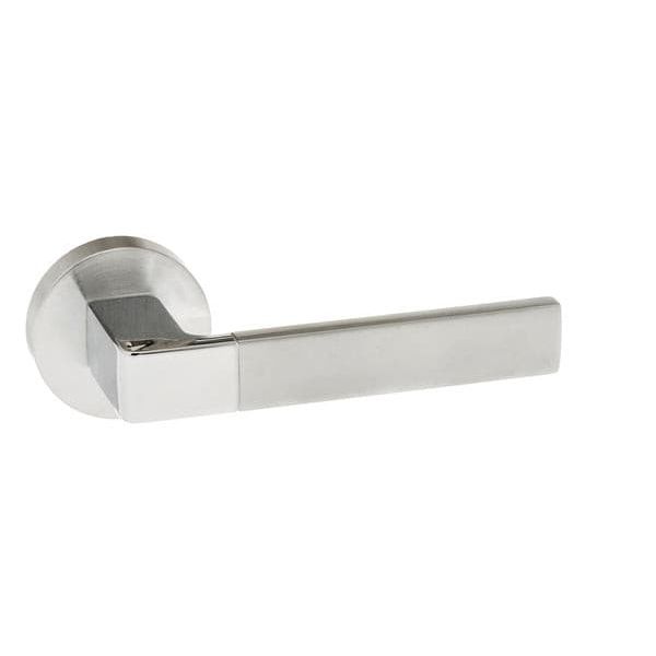 Atlantic Handles Satin Chrome/Polished Chrome Forme Asti Designer Lever on Minimal Round Rose